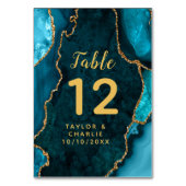 ティール（緑がかった色）と金ゴールドアガートマーブル結婚ズ テーブルナンバー (裏面)