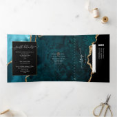 ティール（緑がかった色）と金ゴールドアゲテ結婚の3倍招待状 三つ折り招待状 (内部)