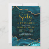 ティール（緑がかった色）と金ゴールドアゲート60thと素晴らしい招待状 招待状 (正面)