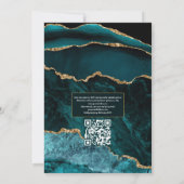 ティール(緑がかった色)と金ゴールドアゲートQRコードRSVP 結婚's 招待状 (裏面)