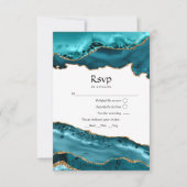 ティール（緑がかった色）と金ゴールドアゲ結婚ート 出欠カード (正面)