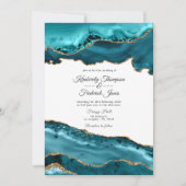 ティール（緑がかった色）と金ゴールドアゲ結婚ート 招待状 (正面)