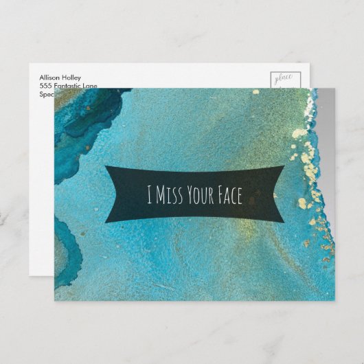 ティール(緑がかった色)と金ゴールドアルコールインクイ恋しく思ズお客様の顔 ポストカード (正面/裏面)