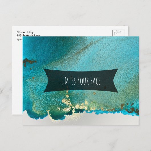 ティール(緑がかった色)と金ゴールドアルコールインクイ恋しく思ズお客様の顔 ポストカード (正面/裏面)