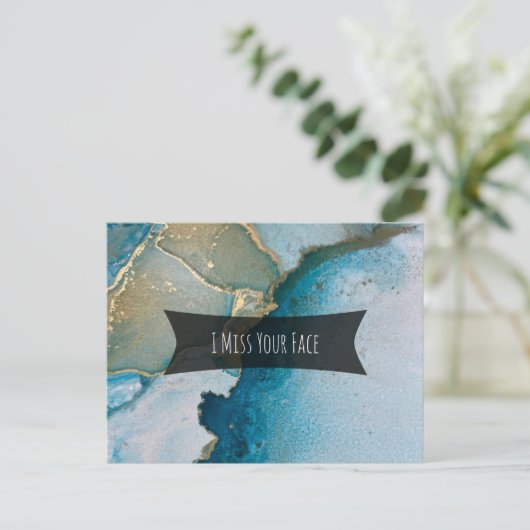 ティール(緑がかった色)と金ゴールドアルコールインクイ恋しく思ズお客様の顔 ポストカード (スタンド正面)