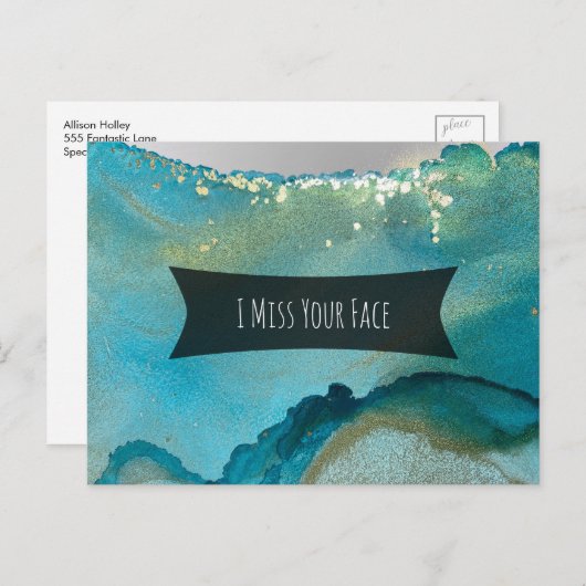 ティール(緑がかった色)と金ゴールドアルコールインクイ恋しく思ズお客様の顔 ポストカード (正面/裏面)