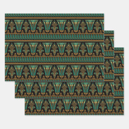 ティール（緑がかった色）と金ゴールドアールデコ ラッピングペーパーシート