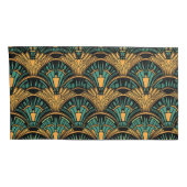 ティール(緑がかった色)と金ゴールドアールデコ 枕カバー (裏面-右)