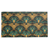 ティール(緑がかった色)と金ゴールドアールデコ 枕カバー (正面右)