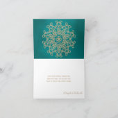 ティール(緑がかった色)と金ゴールドインディアンスタイル結婚の感謝 サンキューカード (内部)