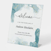 ティール（緑がかった色）と金ゴールドウェルカムパーティー署名 台座サイン (正面)