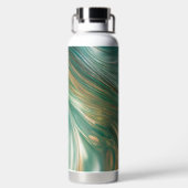 ティール（緑がかった色）と金ゴールドガラス状の渦巻き ウォーターボトル (背面)