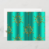 ティール(緑がかった色)と金ゴールドクリスマススター ポストカード (正面/裏面)