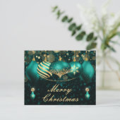 ティール（緑がかった色）と金ゴールドクリスマスボーブルオーナメント シーズンポストカード (スタンド正面)