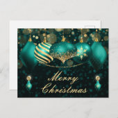 ティール（緑がかった色）と金ゴールドクリスマスボーブルオーナメント シーズンポストカード (正面/裏面)