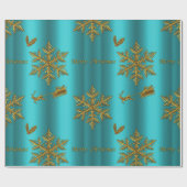 ティール(緑がかった色)と金ゴールドクリスマス ラッピングペーパー (フラット)