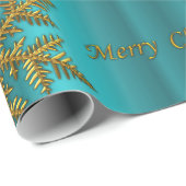 ティール(緑がかった色)と金ゴールドクリスマス ラッピングペーパー (ロールコーナー)