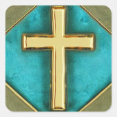 ティール(緑がかった色)と金ゴールドクロスシール スクエアシール (正面)