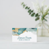 ティール（緑がかった色）と金ゴールドグラムウォーター色 名刺 (スタンド正面)