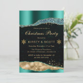 ティール（緑がかった色）と金ゴールドグラムティアーズクリスマスパーティー 招待状 (スタンド正面)