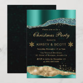 ティール（緑がかった色）と金ゴールドグラムティアーズクリスマスパーティー 招待状 (正面/裏面)