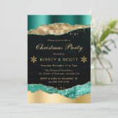 ティール（緑がかった色）と金ゴールドグラムティアーズクリスマスパーティー 招待状 (スタンド正面)