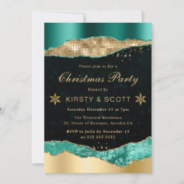ティール（緑がかった色）と金ゴールドグラムティアーズクリスマスパーティー 招待状