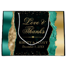 ティール（緑がかった色）と金ゴールドグラムティアーズ結婚《写真》ぼけ味 ラージペーパーバッグ