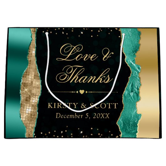 ティール（緑がかった色）と金ゴールドグラムティアーズ結婚《写真》ぼけ味 ラージペーパーバッグ (正面)