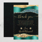 ティール（緑がかった色）と金ゴールドグラムティアーズ《写真》ぼけ味キンセアニェラ サンキューカード (正面/裏面)