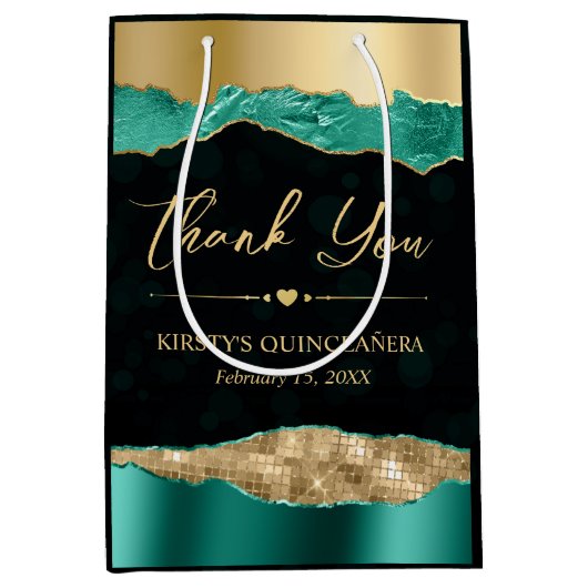 ティール（緑がかった色）と金ゴールドグラムティアーズ《写真》ぼけ味キンセアニェラ ミディアムペーパーバッグ (正面)