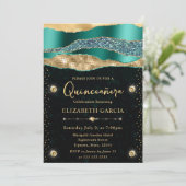 ティール(緑がかった色)と金ゴールドグラムティアーズ《写真》ぼけ味キンセアニェラ 招待状 (スタンド正面)