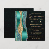 ティール（緑がかった色）と金ゴールドグラムティアーズ《写真》ぼけ味キンセアニェラ 招待状 (正面/裏面)