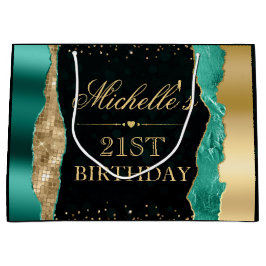 ティール（緑がかった色）と金ゴールドグラムティアーズ《写真》ぼけ味誕生日パーティー ラージペーパーバッグ