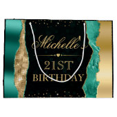 ティール（緑がかった色）と金ゴールドグラムティアーズ《写真》ぼけ味誕生日パーティー ラージペーパーバッグ (裏面)