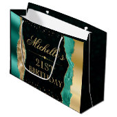 ティール（緑がかった色）と金ゴールドグラムティアーズ《写真》ぼけ味誕生日パーティー ラージペーパーバッグ (正面アングル)