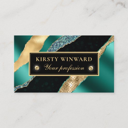 ティール（緑がかった色）と金ゴールドグラムティアーズ《写真》ぼけ味 名刺 (正面)