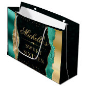 ティール（緑がかった色）と金ゴールドグラムティアーズ《写真》ぼけ味Sweet sixteen ラージペーパーバッグ (正面アングル)