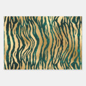 ティール（緑がかった色）と金ゴールドグラム ラッピングペーパーシート (正面2)