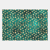 ティール（緑がかった色）と金ゴールドグラム ラッピングペーパーシート (正面)