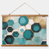 ティール（緑がかった色）と金ゴールドグランジハニカム水カラー 吊り下げ型タペストリー (正面)