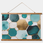 ティール（緑がかった色）と金ゴールドグランジハニカム水カラー 吊り下げ型タペストリー (正面2)