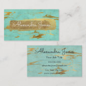 ティール(緑がかった色)と金ゴールドグリッターとスパークルマーブル 名刺 (正面/裏面)