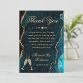 ティール（緑がかった色）と金ゴールドグリッターアゲート&マーブル結婚ズ サンキューカード (スタンド正面)