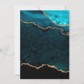 ティール(緑がかった色)と金ゴールドグリッターアゲート&マーブル結婚ズ 招待状 (裏面)