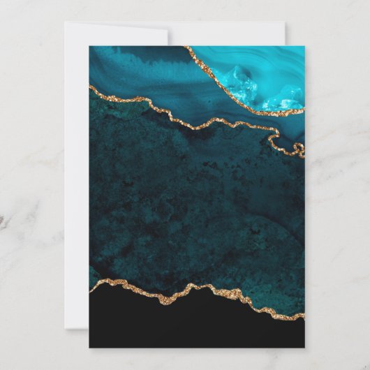 ティール(緑がかった色)と金ゴールドグリッターアゲート&マーブル結婚ズ 招待状 (裏面)