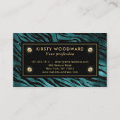 ティール(緑がかった色)と金ゴールドグリッターグラムタイガーのストライプパターン 名刺 (裏面)