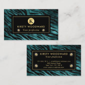 ティール(緑がかった色)と金ゴールドグリッターグラムタイガーのストライプパターン 名刺 (正面/裏面)