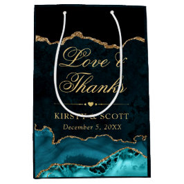 ティール（緑がかった色）と金ゴールドグリッターマーブルアゲテ結婚ス ミディアムペーパーバッグ