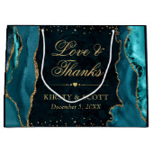 ティール(緑がかった色)と金ゴールドグリッターマーブルアゲテ結婚ス ラージペーパーバッグ (正面)